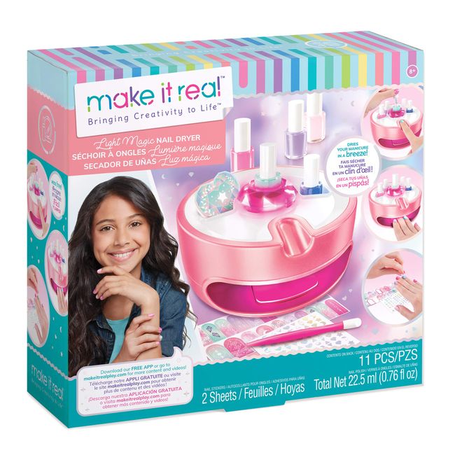 Make It Real - Light Magic Dryer and Nail Polish Set for Girls and Teens - Includes 5 Nail Polish Colors, Nail Dryer, Nail Art Stickers, and Nail File