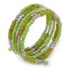 Avalaya Lime Green/Light Olive Stone, Silver Acrylic Bead Multistrand Coiled Flex Bracelet - Adjustable