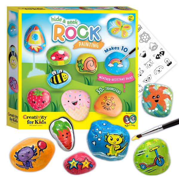 Creativity For Kids Hide and Seek Rock Painting Kit - Arts and Crafts for Kids Ages 6-8+, Gifts for Kids, Craft Kit with 10 Rocks and Waterproof Paint, Small