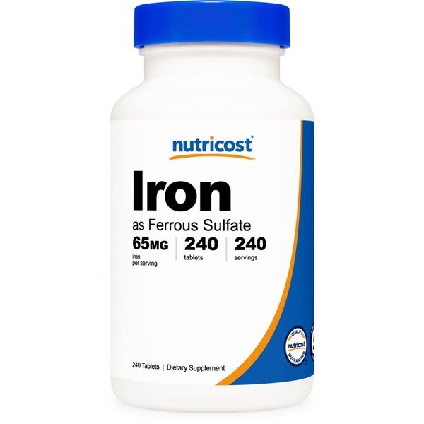 Nutricost Iron As Ferrose Sulfate Tablets, 240 Tablets, 1 Tablet