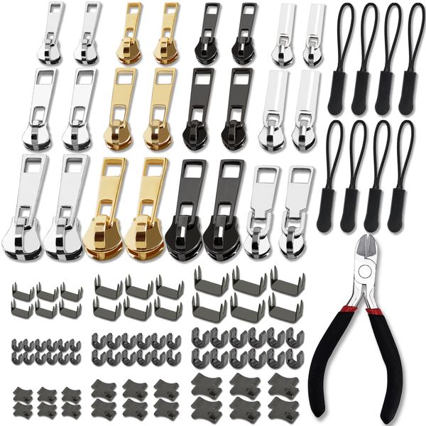 Haraqi Zip Repair Kit(105pcs), Zip Repair Set, Zipper Pull Replacement, Zipper Repair Kit, Zips, Fix a Zipper (3 Sizes: #3/5/8)