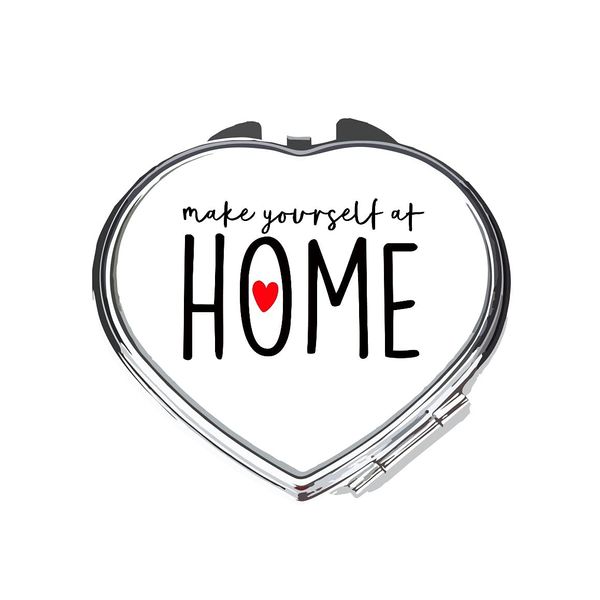 Make yourself at home statement [CM17FH] compact pocket mirror - silver heart shape