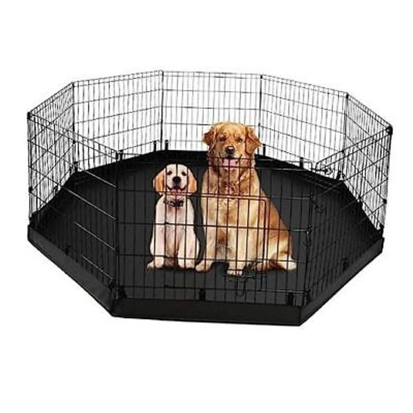 Dog Playpen - Metal Foldable Dog Exercise Pen, Pet 24"H Playpen+Bottom Pad