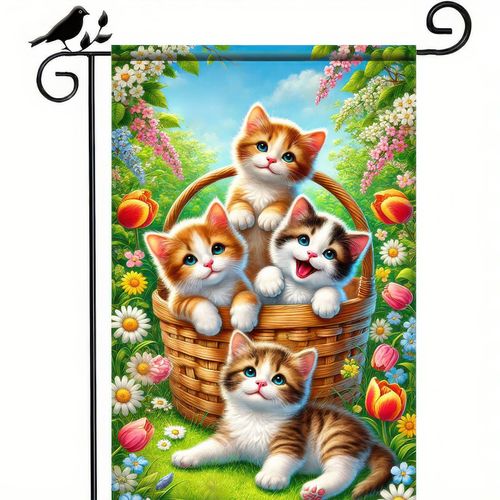 BlissYard Spring Summer Garden Flag 12x18 Double Sided Small Farmhouse Outdoor Decoration Yard Flag Hello Spring Flower Outdoor Flag Welcome Spring Summer Cute Cats Flag