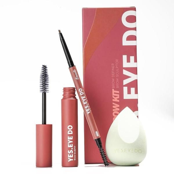 YES.EYE DO Makeup Kit for Eyebrows Dual Ended Eyebrow Pencil and Brow Gel Clear 2 in 1 Set Filling Shaping Brushes