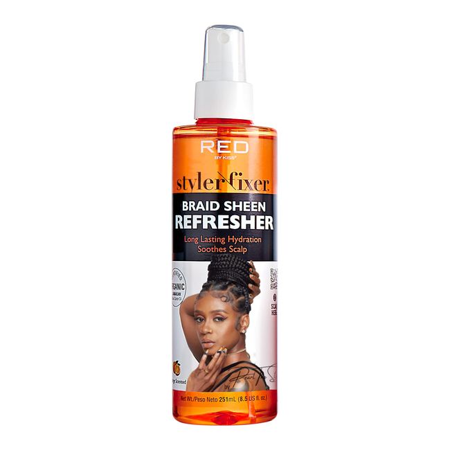 Red by Kiss Braid Sheen Refresher Spray, Long Lasting Hydration, Refresh Curls & Braid,Highest Shine, Soothes Scalp, Nourishes Dry Crips Hair, Enriched with Certified Organic Jamaican Black Castor Oil