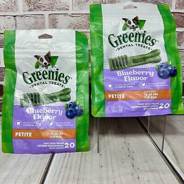 2X GREENIES Petite Natural Dog Dental Chews Oral Health Dog Treats Blueberry 40