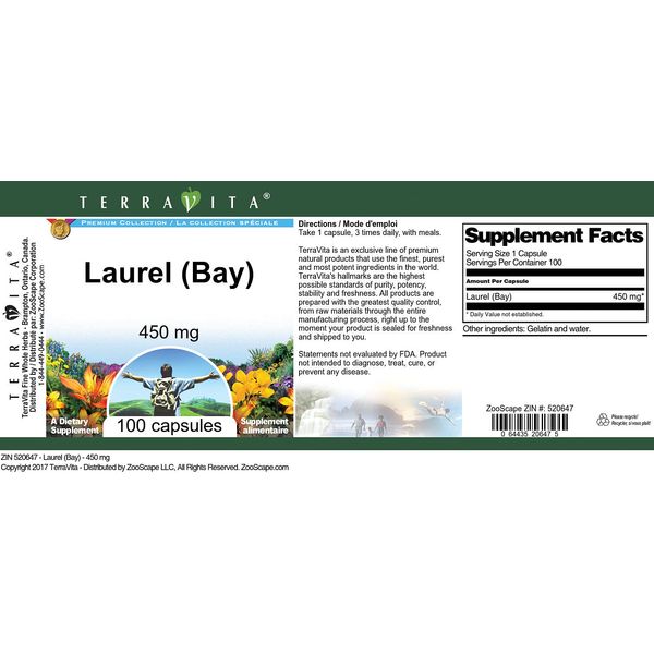 Laurel (Bay) - 450 mg (100 Capsules, ZIN: 520647)