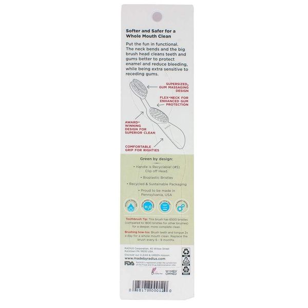 RADIUS Right Hand Toothbrush, Soft Bristles with Flex-Neck Technology (Colours May Vary) - 6 Count