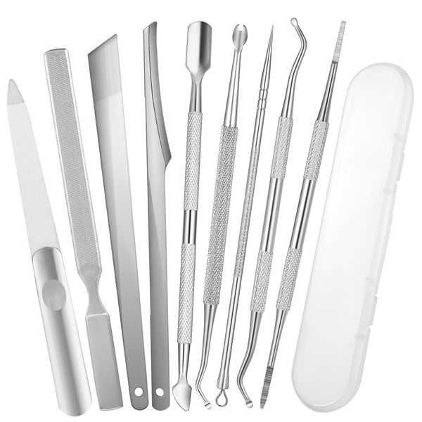 Grevosea 9 Pcs Pedicure Tools, Stainless Steel Ingrown Toenail Tool Professional Podiatry Tools Toenail Clippers for Thick or Ingrown Nails Treatment Pedicure Sets for Feet Nail Care Kit