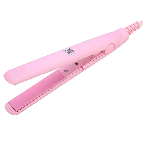 Hair Straightener Flat Iron, 2 in 1 Mini Bangs Hair Straightener Beauty Flat Iron Heating Curler Ceramic Tourmaline Plate Wave Straightener (Pink)