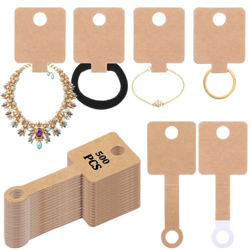 500 Pcs Self Adhesive Bracelet Display Cards, Necklace Cards for Selling Jewelry, Hanging Bracelet Packaging Cards, for Keychain, Earring, Necklace, Hairband and Scrunchies, 3.93 X 1.57 Inches(Brown)