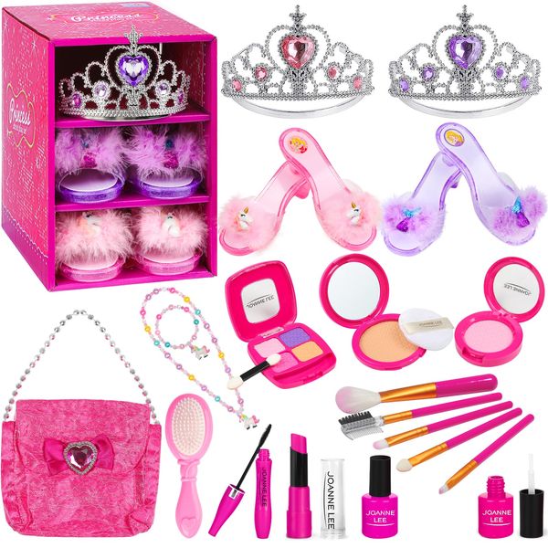 Kids Makeup Kit for Girls Princess Dress Up Shoes, BIBUTY Pretend Play Fake Makeup Set Toy for Girls with Princess Shoes Crowns Handbag for Little Girls, Princess Toy Gift for 3-6 Toddler Little Girls