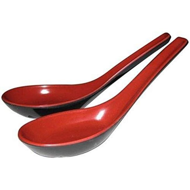 Red and Black Melamine Japanese Long Handle Spoons for Ramen