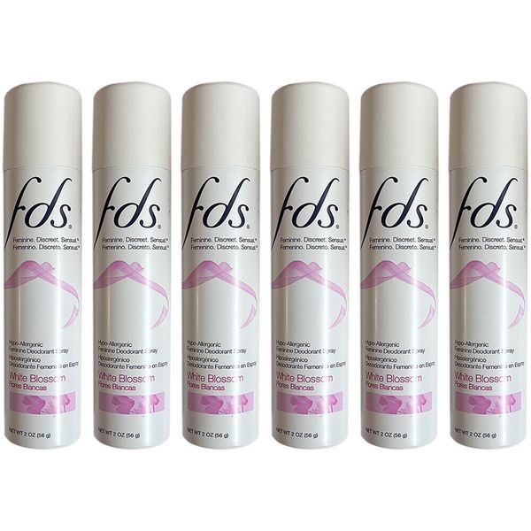 Pack of 6 New FDS Feminine Deodorant Spray, White Blossom, 2 oz