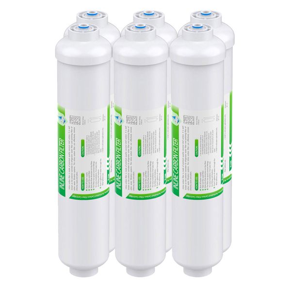6 Pack Inline Post Carbon Water Filter T33 Under Sink Filters 1/4" Quick Connect
