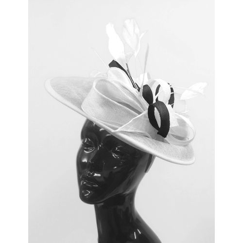 Caprilite White and Black Sinamay Big Disc Saucer Fascinator Hat for Women Weddings Headband