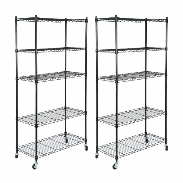 2X 5-Shelf Wire Unit Shelves Storage Rolling Storage Shelf w/ 4 Wheel Casters 