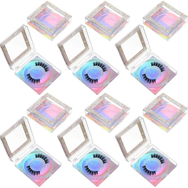 12 Pieces 3D False Eyelashes Packaging Boxes Rhinestones Square Lash Case Empty Eyelash Storage Boxes with Glitter Paper and Clear Tray for Women Eyelash Care