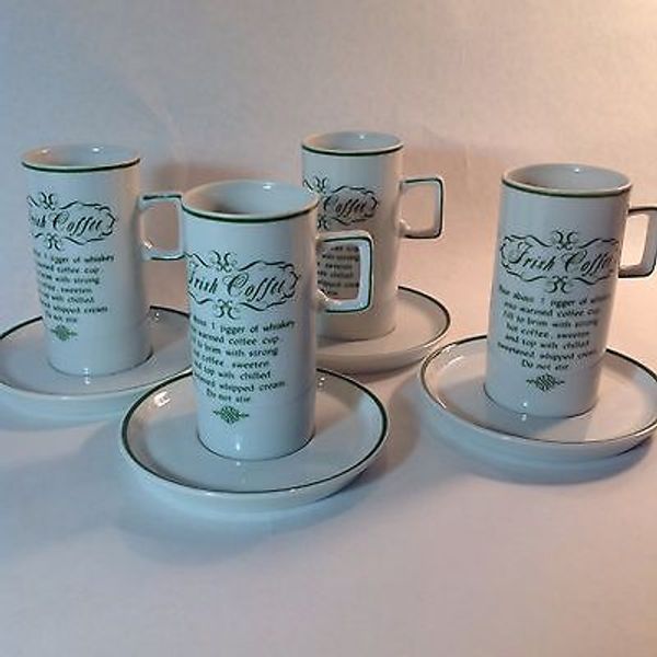 Shamrock Cups & Saucers (Set of 4) Demitasse Famous Designer Irish Coffee