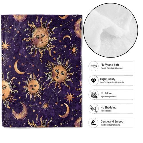 MIEPOS Celestial Sun and Moon Throw Blanket - 50x60in,Ultra Soft, Cozy Lightweight Flannel,Cosmic Starry Night Mystical Blankets - Gifts for Women Men,for Couch Office Travel,Home Living Room Decor