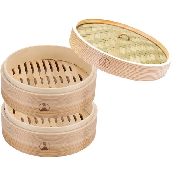 [Yoshifuji Craft] Cedar Seiro 2 Tier Set, 10.6 inches (27 cm), Steamer, Chinese Seiro, Includes 20 Sheets for Seiro, Natural Wood, Natural Bamboo, Steamed Vegetables, Small Basket Package (10.6 inches