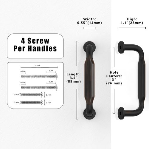 Talentedeco 10 Pack Oil Rubbed Bronze Cabinet Pulls 3 Inch(76mm) Kitchen Cabinet Handles Cabinet Hardware for Drawer Pulls