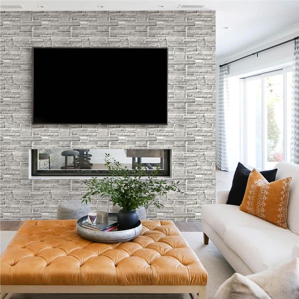 Commomy 10 Pcs Faux Stone 3D Wall Panels Peel and Stick Tiles, 11.8'' x 11.8'' Ultra-Light PVC Faux Brick Textured Wall Panels for Interior Wall Decor Living Room, Bedroom, Fireplace