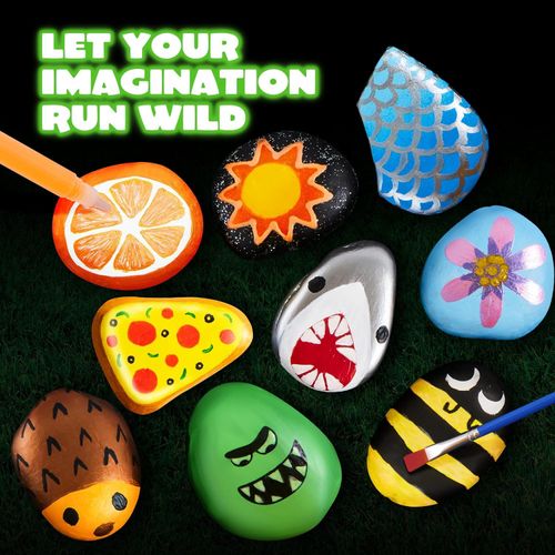 JOYIN 12 Rock Painting Kit- Glow in The Dark, 43 Pcs Arts and Crafts for Kids Ages 6-12, Art Supplies with 18 Paints, Kids Craft Paint Kits, Arts & CraftsToy for Boys Girls Birthday Party Gift