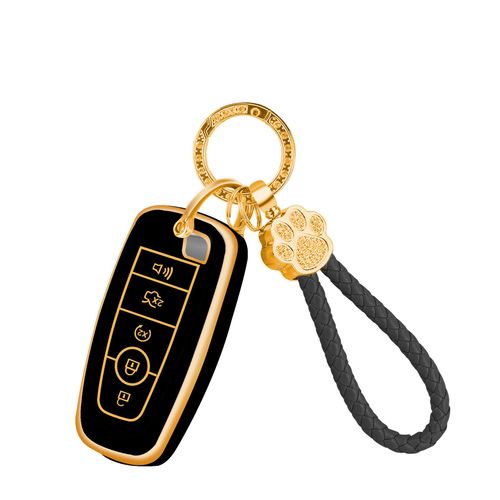 YALNORVA Key Fob Cover with Keychain Compatible with Ford, Key Fob Case Fits for Ford Fusion Explorer Escape Expedition F150 F250 F350 F450 F550 Edge Lincoln Aviator Car Accessories, Gold Black