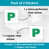 P Plate Stickers for New Driver | Micro-Perforated Tech: See-Through Inside, Bold Outside | Includes Both Micro-Perforated & Solid Vinyl Stickers | 7"x7" | C&J Goods (2 Pack)