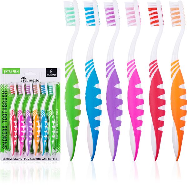 Extra Firm Toothbrush Set for Adults or Smokers Travel Toothbrush Kit, Hard Multicolor Denture Brush, Large Head, Manual Travel Toothbrush Hard Bristles