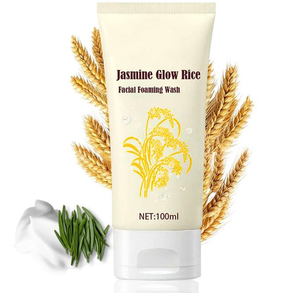 Jasmine Rice Face Wash, Pore Foaming Cleanser, Rice Water Bright Foaming Cleanser, Gentle Foaming Hydrating Cleanser With Jasmine Rice Essence,Facial Cleanser Exfoliating & Moisturizing