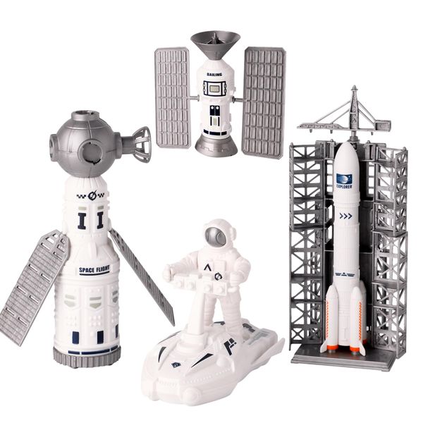 Wbzle Space Explorer Toy Kit, Space Toys Set with Astronaut Figure, Double Satellite, Pointy Rockets and Launch Towers, Space Scooter, Astronaut Exploration Gift for Exploring Boys and Girls