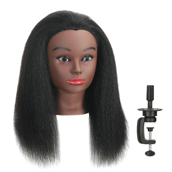 WikNifo Real 100% Human Hair Mannequin Head with Stand for Hairdresser Practice Manikin Cosmetology Doll Training Head Braiding Styling