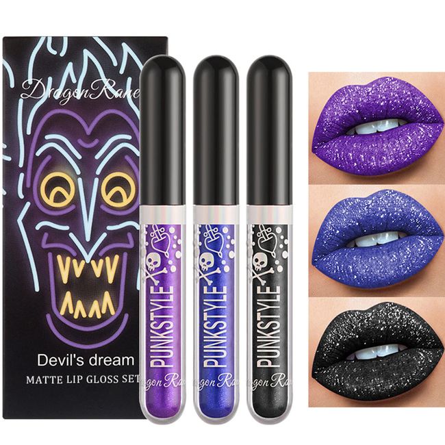 3PCS Metallic Diamond Liquid Glitter Schimmer Lippenstift Matte Black Lipstick Set Getönter Lipgloss Rich Pigment Langanhaltender Non-Stick Cup Wasserdichter Lipgloss (D)