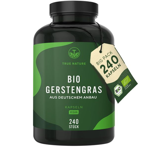Organic Barley Grass - 240 Capsules (500 mg) - 3,000 mg High Dose per Daily Dose - German Cultivation - Vegan & Laboratory Tested - TRUE NATURE