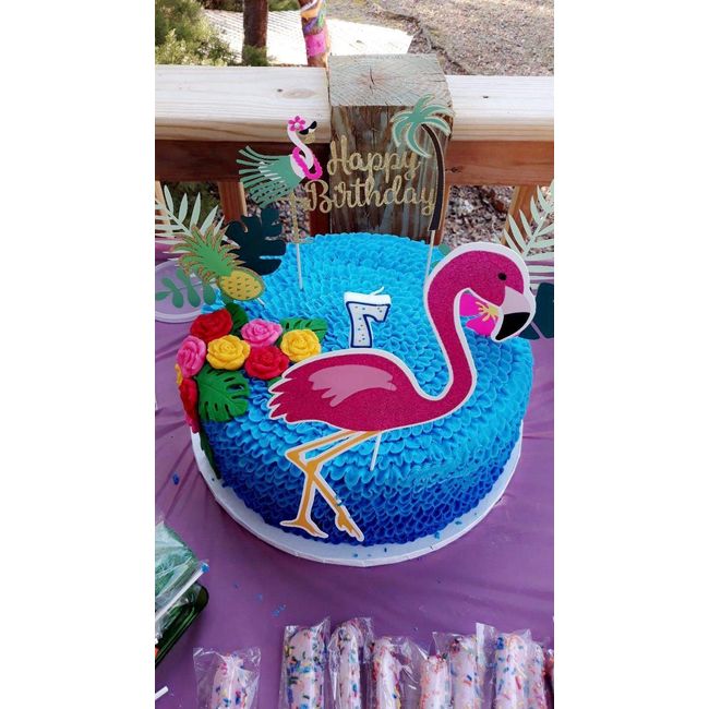 LaVenty Mini Size Flamingo Cake Toppers Flamingo Birthday Cake Decoration for Tropical Hawaiian Luau Themed Party Supplies