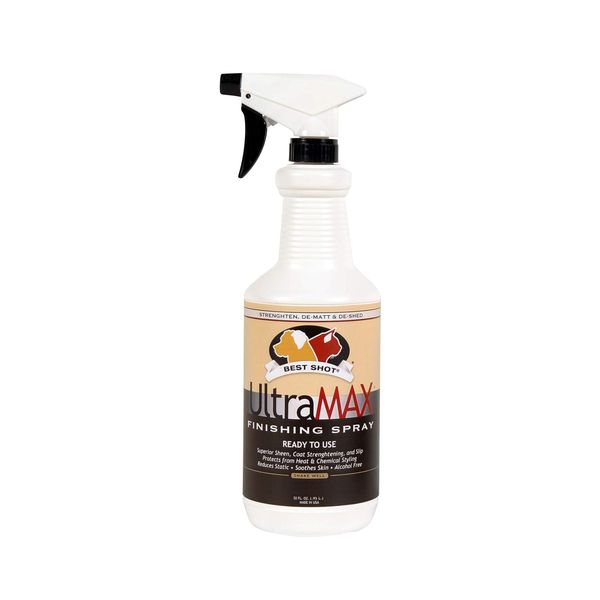 Best Shot UltraMAX Pro Finishing Spray, Ideal Detangler Spray for Pets, Hydrating and Soothing Pet Grooming Spray, for Dogs and Cats, 34 Oz.