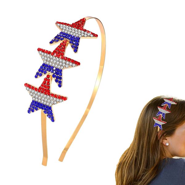 AEGYPIUS Patriotic Headband for Women - Red, White, Blue Star Decorations - Fourth of July Headband - Sparkling Rhinestone Accent - July 4th Accessories