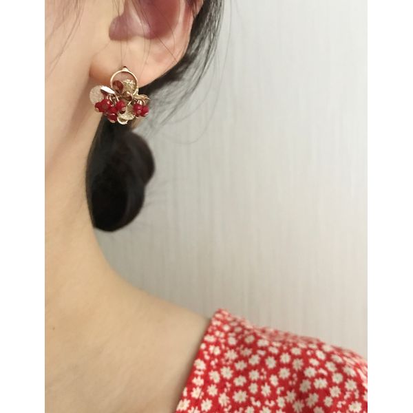 Cherry Fruit Point Daily Raw Stone Earrings