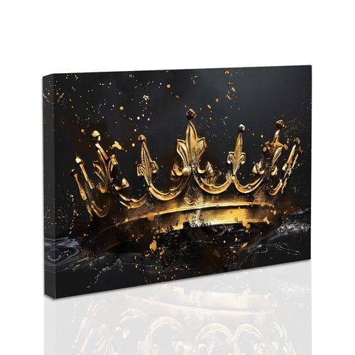 SWQYLB Black and Gold Crown Wall Art King and Queen Crown Picture Canvas Print Motivational Bedroom Living Room Office Home Decor Framed (Gold, (12.00" x 18.00"))
