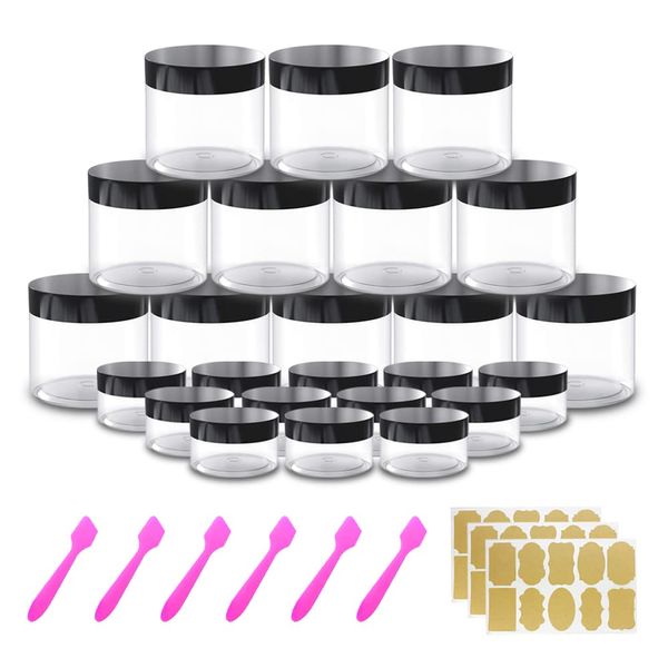 4 oz 120ml Small Plastic Containers with Lids Plastic Jars with Lids + 20g/20ml Small Containers with Lids (Set of 24) Cosmetic Sample Jar - for Lip Scrub, Body Butters, Cream, Slime, Craft Storage