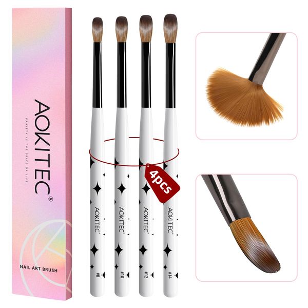 Aokitec Acrylic Nail Brush Set - 4PCS Kolinsky Acrylic Nail Brushes Size 8/10/12/14 Nail Brushes for Acrylic Powder, Acrylic Application, Nail Extension & 3D Nail Carving for Beginner & Professional