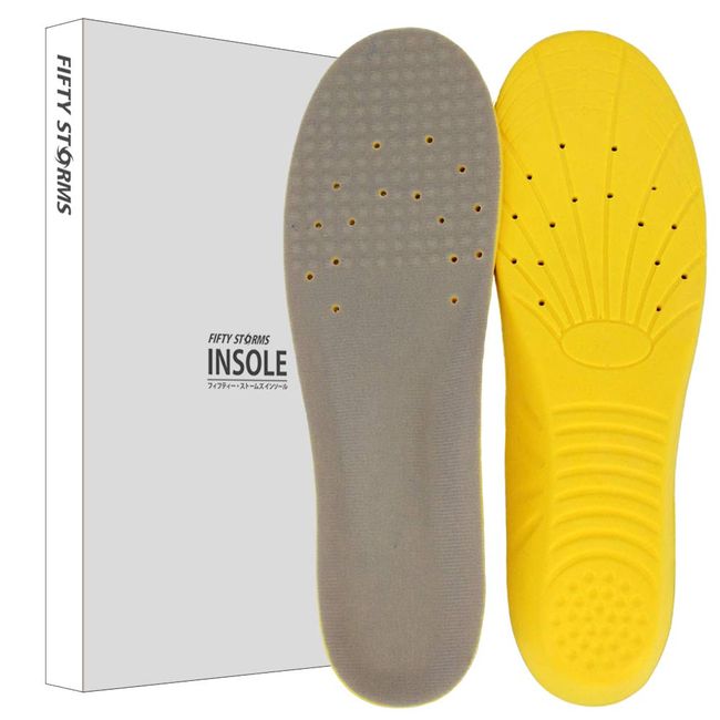 Fifty Storms Insole, Shock Absorption, Memory Foam, Latex Material, 3D Design, Deodorizing, Size Adjustable, yellow