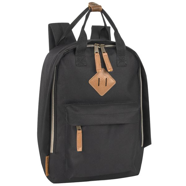 MADISON & DAKOTA Canvas Mini Backpack for Everyday & Day Pack Rucksack in Solid Color Blocks (Black)