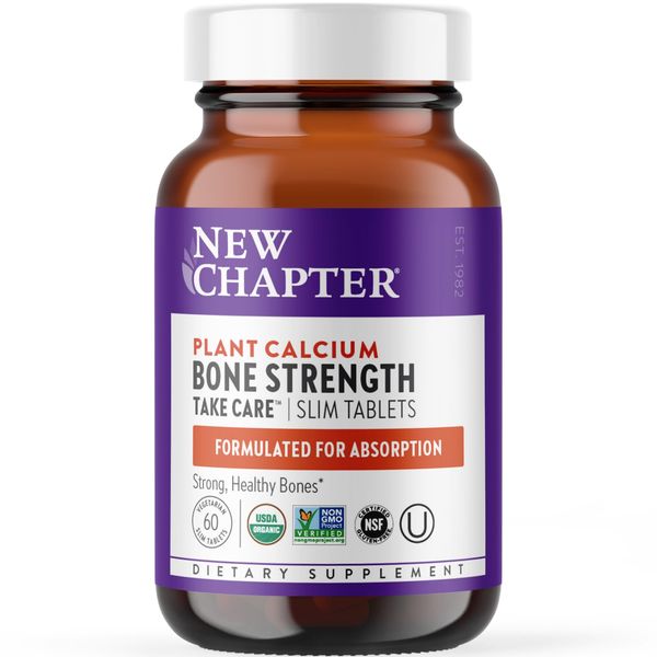 New Chapter Calcium Supplement - Bone Strength Organic Calcium with Magnesium, Vitamin D3+K2, 70+ Trace Minerals for Bone Health, Gluten Free, Easy to Swallow - 60 Slim Tablets