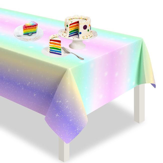 Paready Birthday Tablecloth Disposable Decorative Table Cover Table Cover Table Decor Birthday Decoration Party Supplies Kids Party Celebration Girls Kids Rainbow