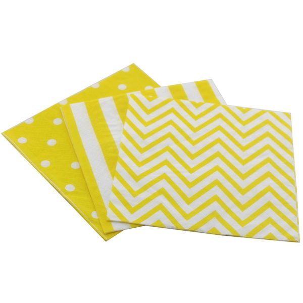 Youmewell Disposable Striped Chevron Polka Dot Yellow Paper Luncheon Party Napkins 60 Count 13"x13"