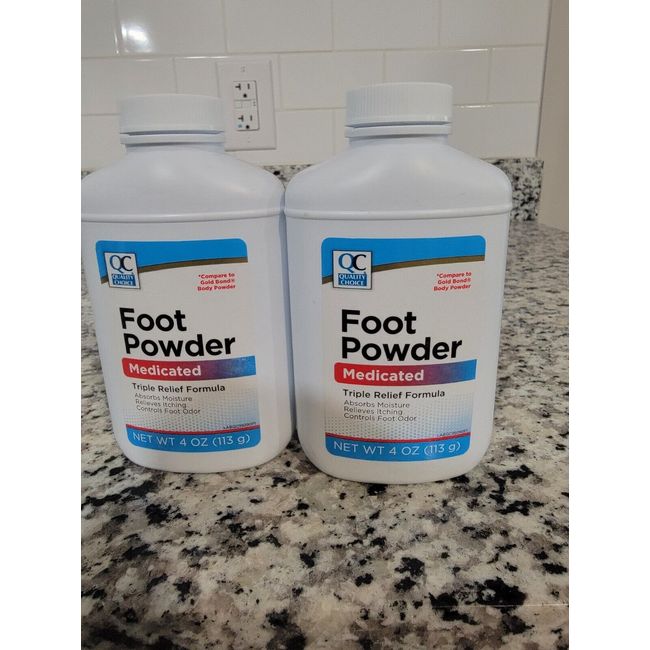 Lot of 2 Quality Choice Foot Powder Medicated With Talc 4oz Compare to Gold Bond